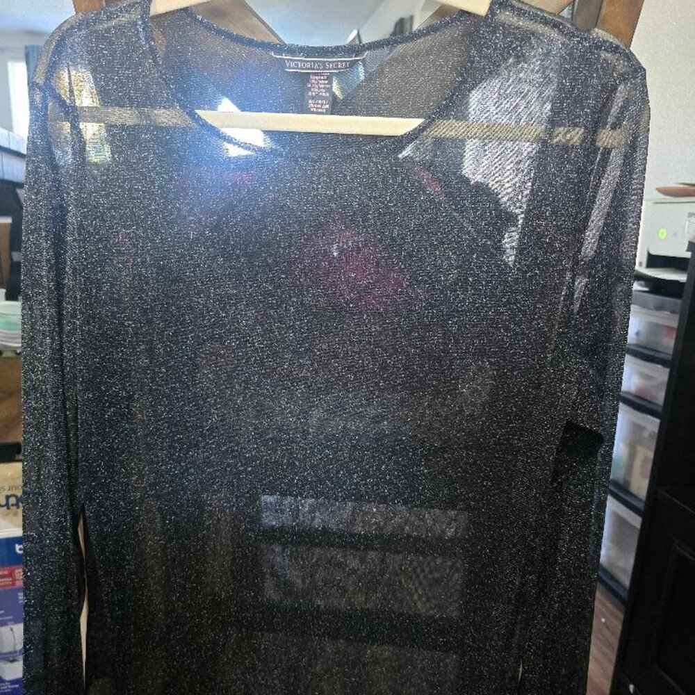 Victoria's Secret Sheer Black Long Sleeve Top Sz M/L NWOT
